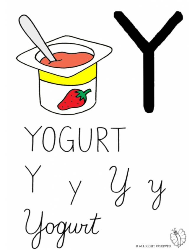 disegno di Lettera Y di Yogurt a colori