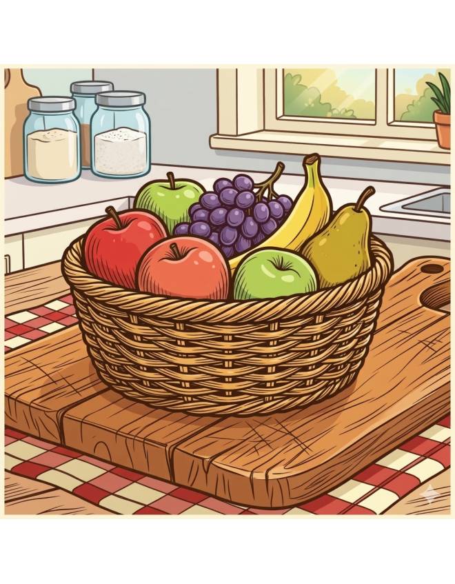 disegno di Cesto di Frutta sulla Tavola  a colori