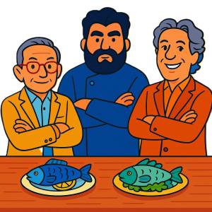 Disegno di Chef Barbieri, Cannavacciuolo e Locatelli a colori