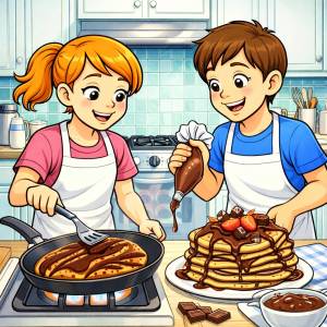 Disegno di Coppia che Cucina dei Pancake a colori