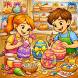 Disegno di Bambini che Decorano Uova Pasquali a colori