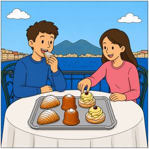 Disegno di Coppia che Mangia Dolci Napoletani a colori