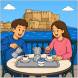 Disegno di Coppia Beve Caffè a Napoli a colori