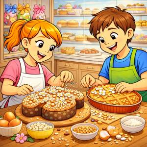 Disegno di Bambini Decorano Dolci Pasquali a colori