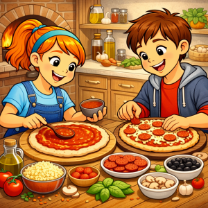 Disegno di Coppia che Prepara Pizze a colori