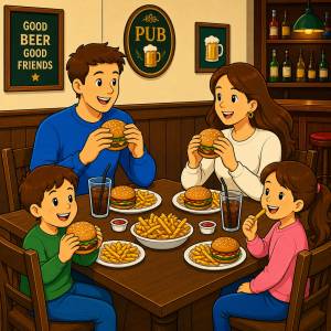 Disegno di Famiglia al Pub che Mangia a colori
