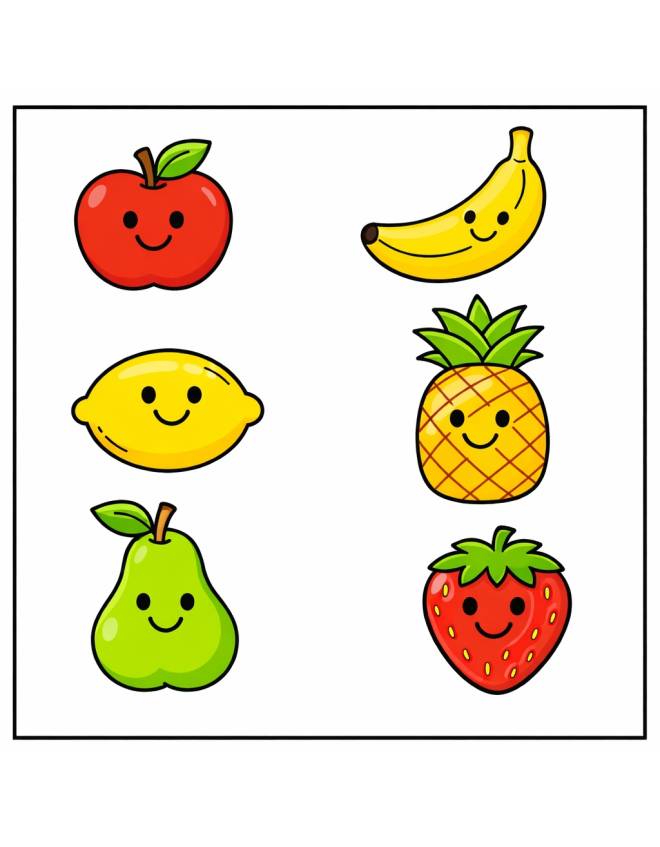 disegno di Frutti con Faccine a colori