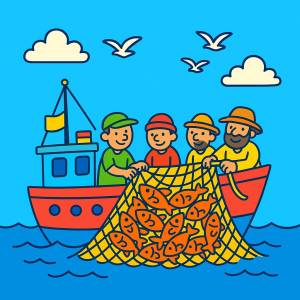 Disegno di Pescatori sul Peschereccio a colori