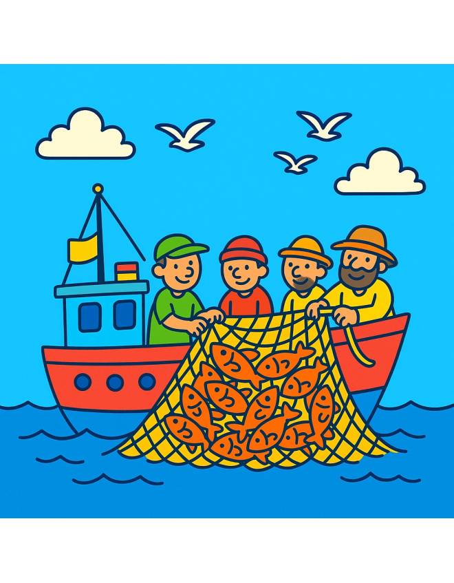 disegno di Pescatori sul Peschereccio a colori