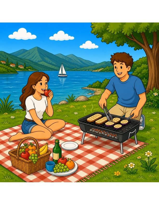 disegno di Picnic al Lago con Brace a colori