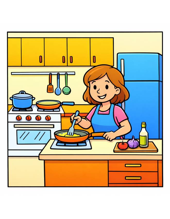 disegno di Signora che Cucina a colori