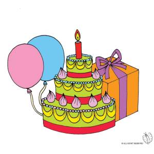 Disegno di Torta Compleanno con Palloncini a colori