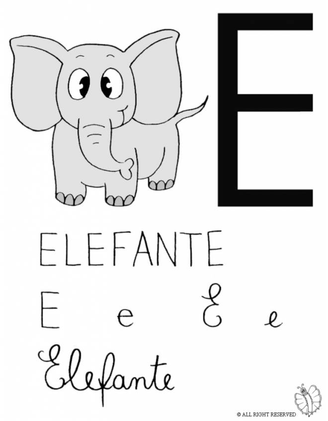 disegno di Lettera E di Elefante a colori