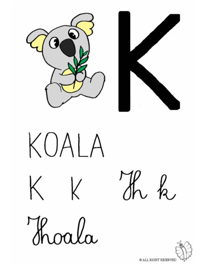 disegno di Lettera K di Koala a colori