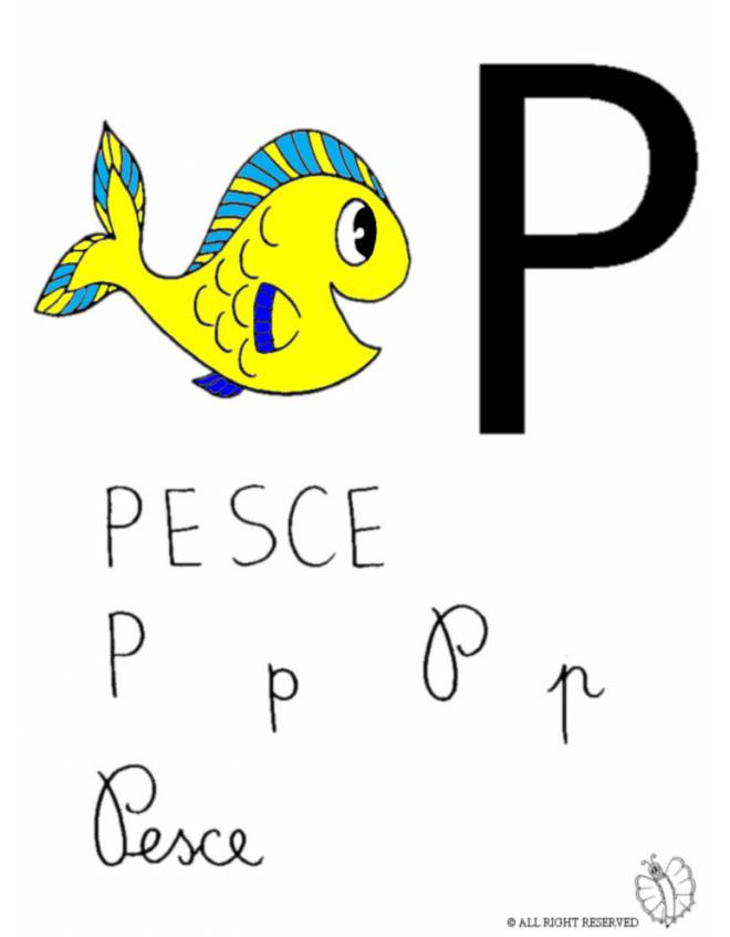 disegno di Lettera P di Pesce a colori