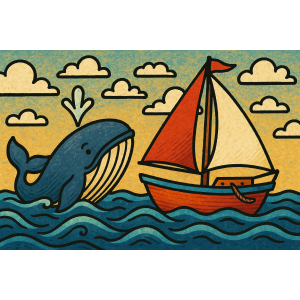 Disegno di Barca a Vela e Balena in Mare a colori