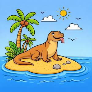 Disegno di Drago di Komodo su Isola Deserta a colori