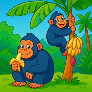 Disegno di Gorilla ed Albero di Banane a colori