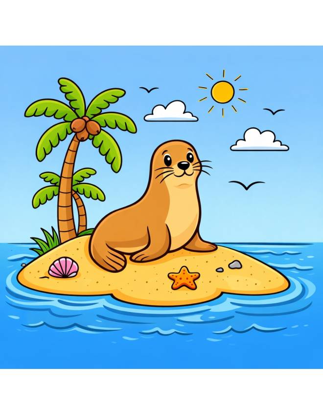 disegno di Leone Marino su un Isola Deserta  a colori