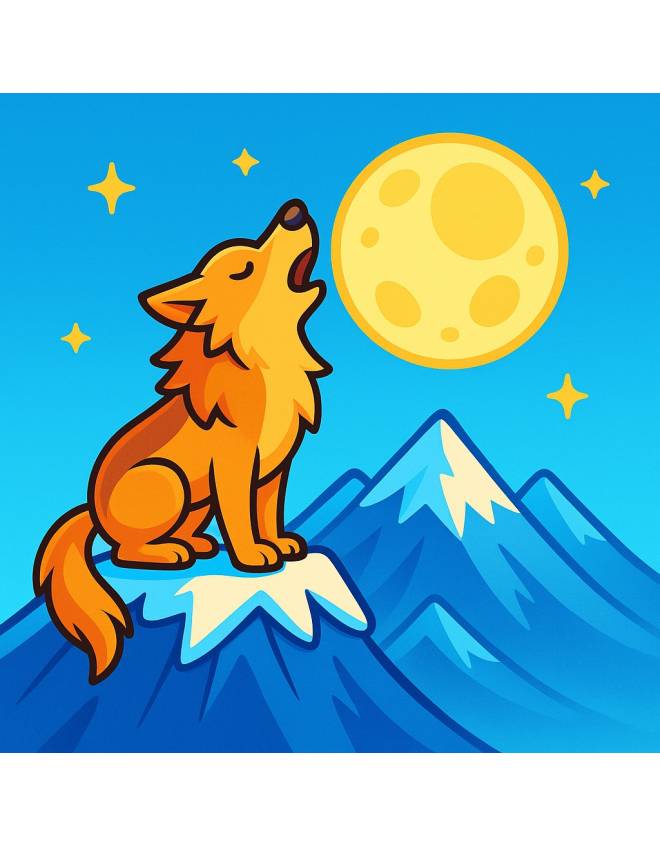 disegno di Il Lupo e la Luna piena a colori