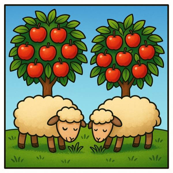 Disegno di Pecore con Alberi di Mele a colori
