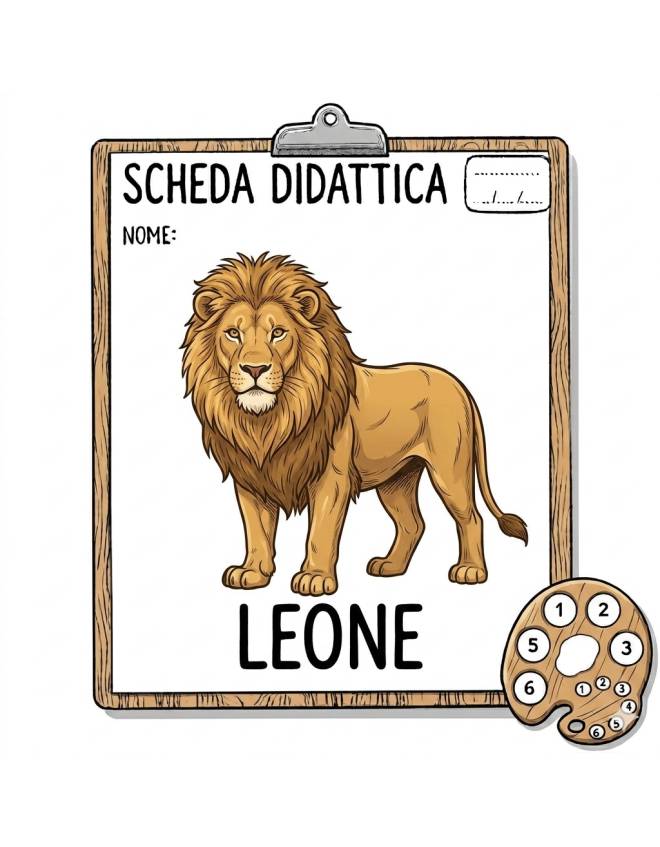 disegno di Scheda Didattica Leone  a colori