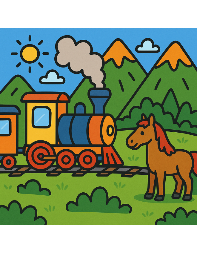disegno di Trenino tra le Montagne con un Cavallo a colori