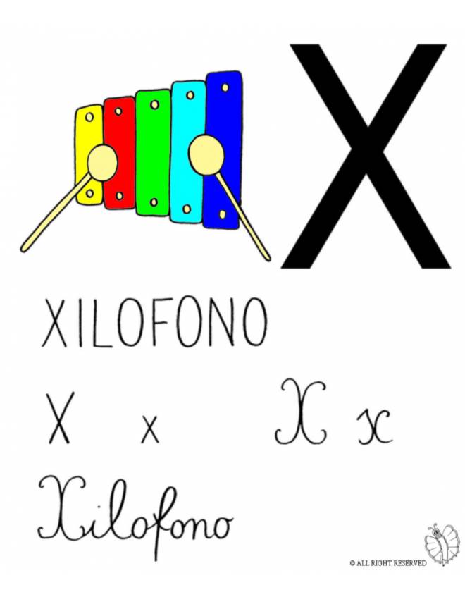 disegno di Lettera X di Xilofono a colori