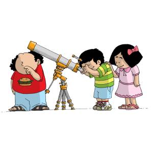 Disegno di Bambini con Telescopio a colori