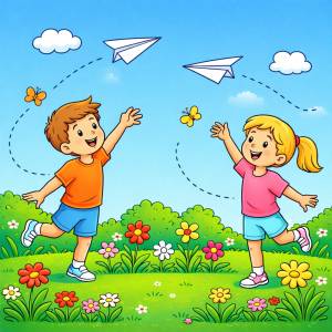 Disegno di Aerei di carta che volano a colori