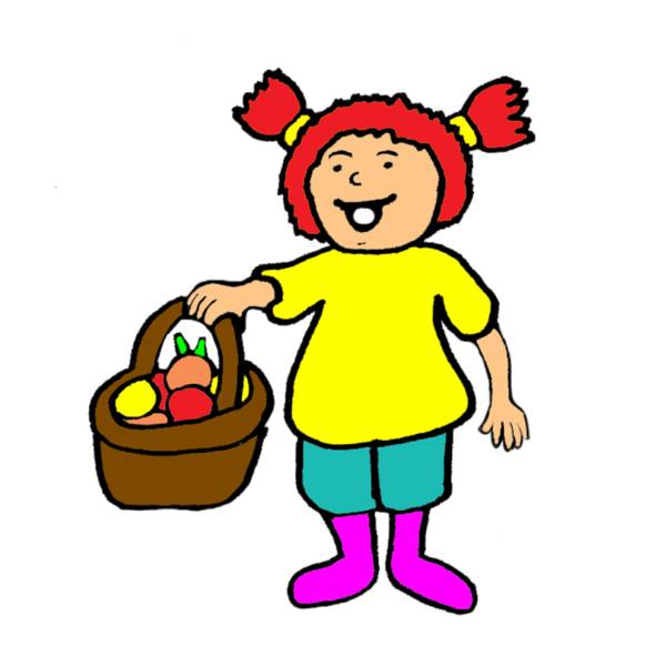 Disegno di Bambina con Cestino di Frutta a colori