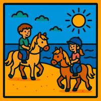 Disegno di Bambini a Cavallo al Mare a colori