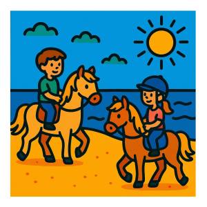 Disegno di Bambini a Cavallo al Mare a colori