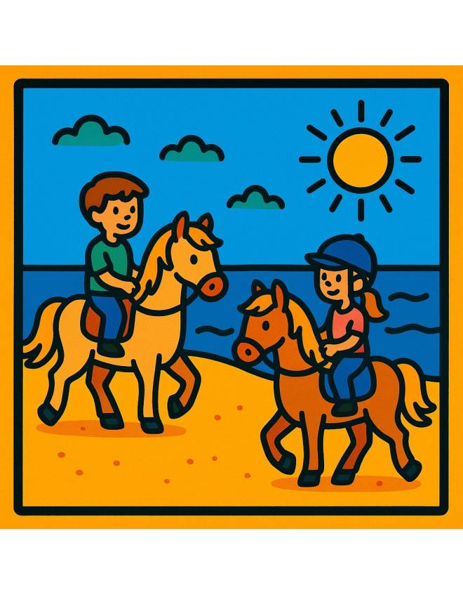disegno di Bambini a Cavallo al Mare a colori