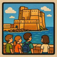 Disegno di Gita Napoli Castel dell'Ovo a colori