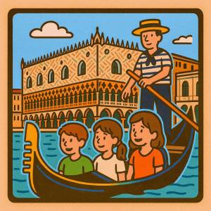 disegno di Venezia Palazzo Ducale in Gondola a colori