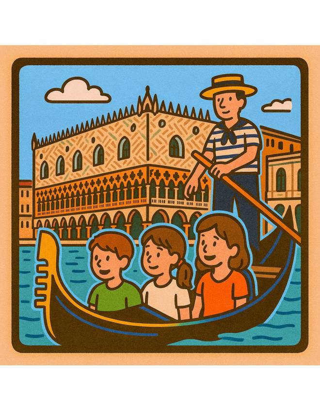 disegno di Venezia Palazzo Ducale in Gondola a colori