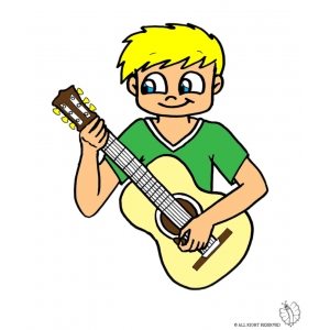 disegno di Bambino con Chitarra a colori