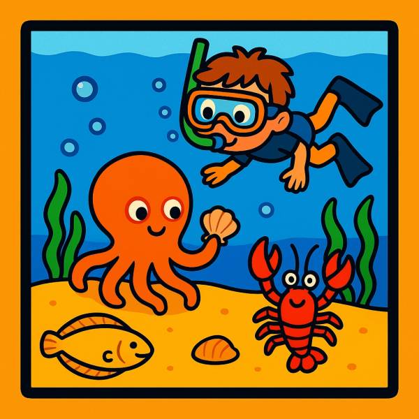 Disegno di Bambino che fa Snorkeling al Mare a colori