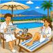 Disegno di Coppia fa Colazione a Bordo Piscina a colori