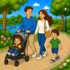 Disegno di Famiglia al Parco con Passeggino a colori