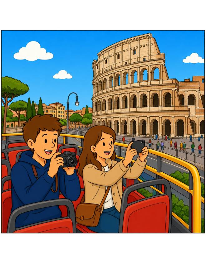 disegno di Gita in Bus al Colosseo  a colori