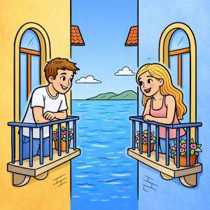 Disegno di Innamorati che Conversano sul Balcone a colori