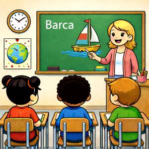 disegno di Insegnante che spiega la Parola Barca  a colori