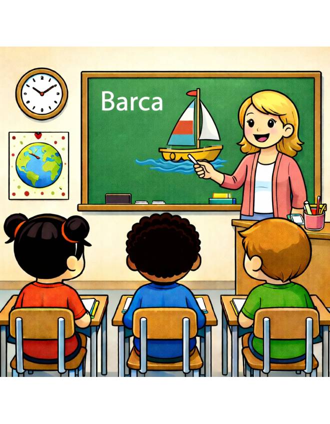 disegno di Insegnante che spiega la Parola Barca  a colori