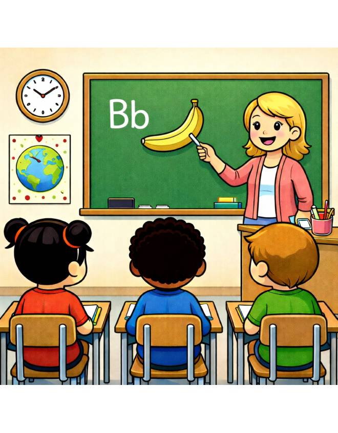 disegno di Insegnante e Studenti in Classe  a colori