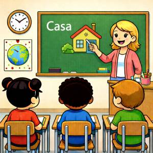 Disegno di Insegnante ed Alunni in Classe a colori