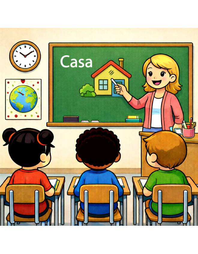 disegno di Insegnante ed Alunni in Classe a colori