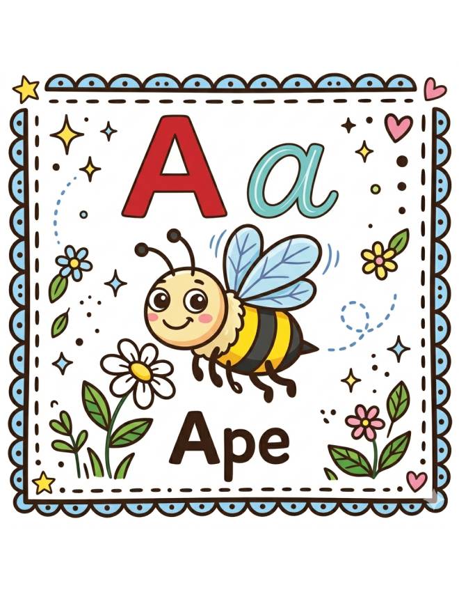 disegno di Lettera A di Ape Alfabeto Illustrato  a colori