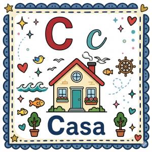 disegno di Lettera C di Casa Alfabeto Illustrato  a colori